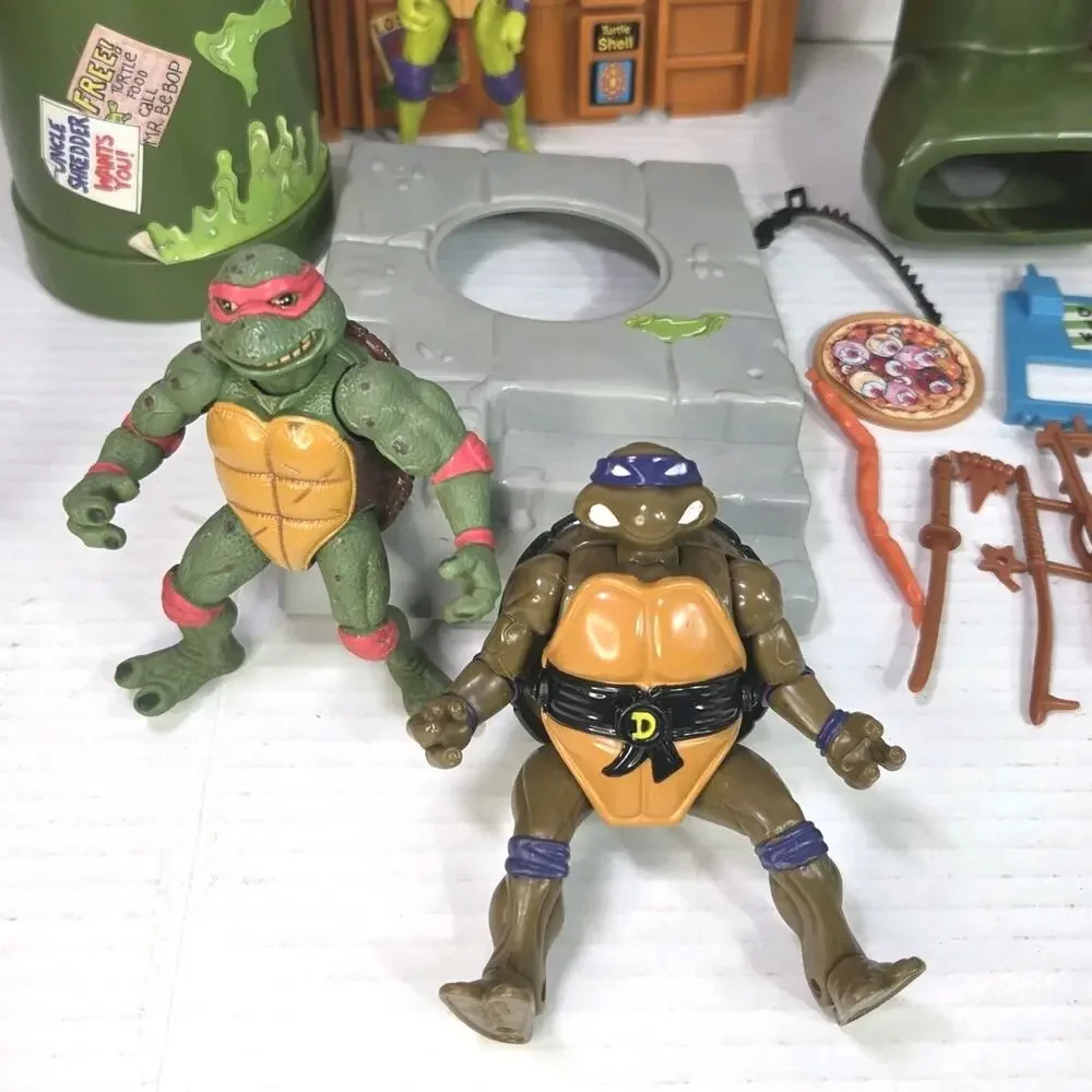 Vtg 80s 90s TMNT Lot Raphael Michelangelo Donatello Figures Sewer Lair Toy Parts